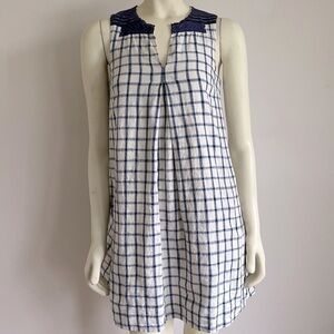 Madewell Women’s Embroidered Sunray Shirtdress Sleeveless Cream & Navy Check XXS